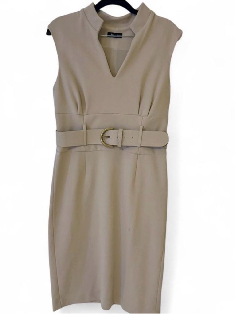 Sleeveless Belted Sheath Dress - Ecru
